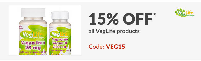 15% off* all VegLife products. Code: VEG15